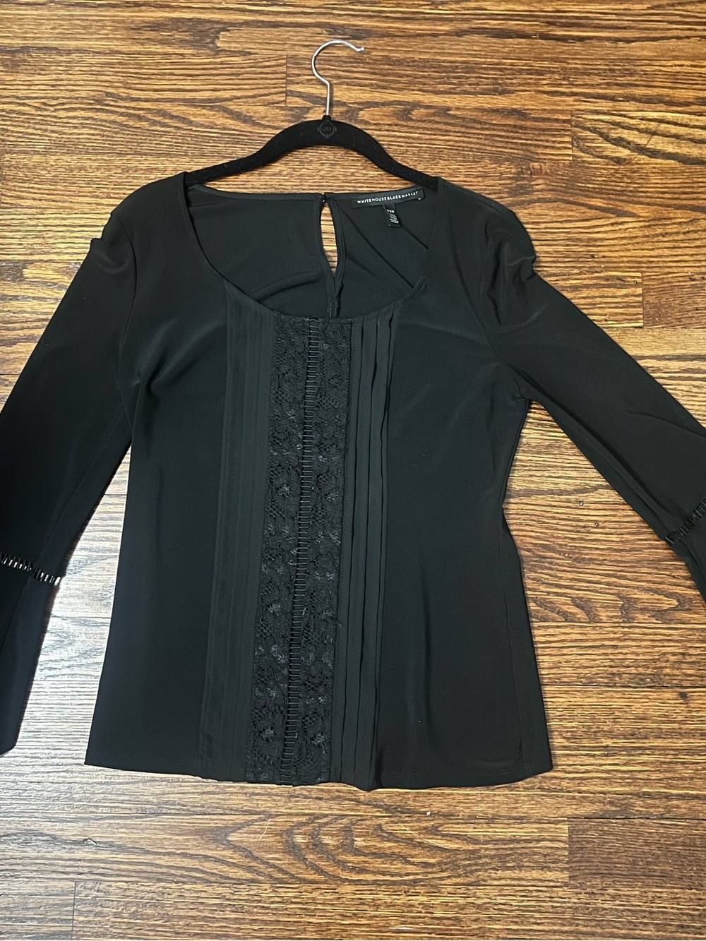White House Black Market Black Lace-Panel Long Sleeve Top